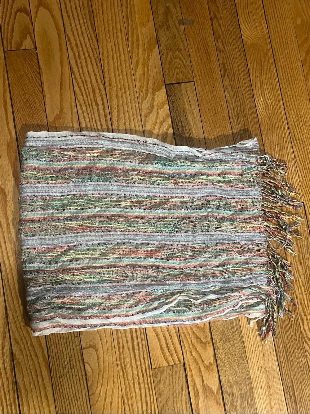 Lightweight Multicolor Striped Fringe Scarf